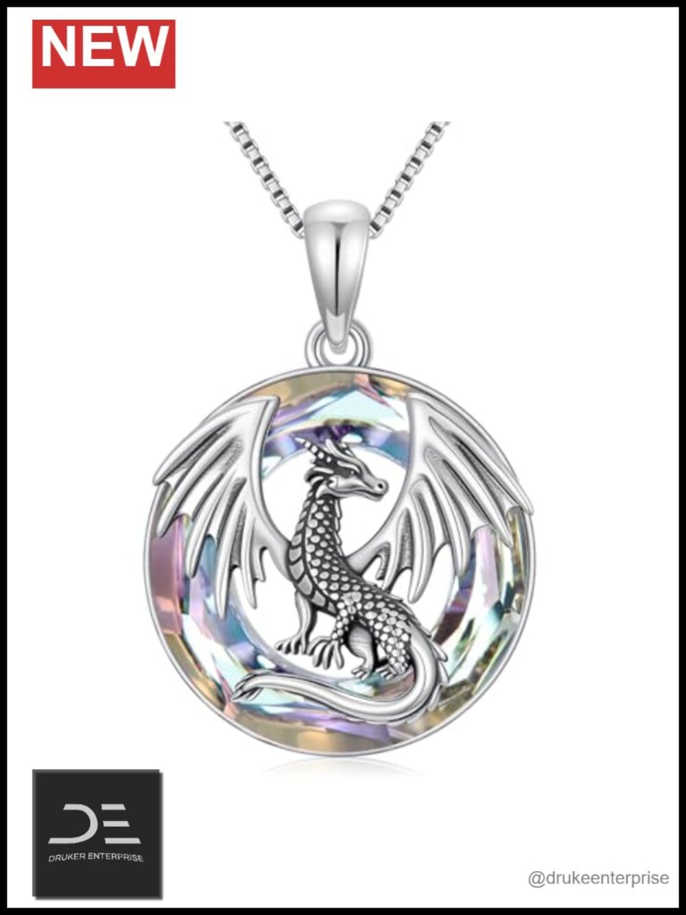 925 Sterling Silver Crystal Dragon Pendant Necklace for Women